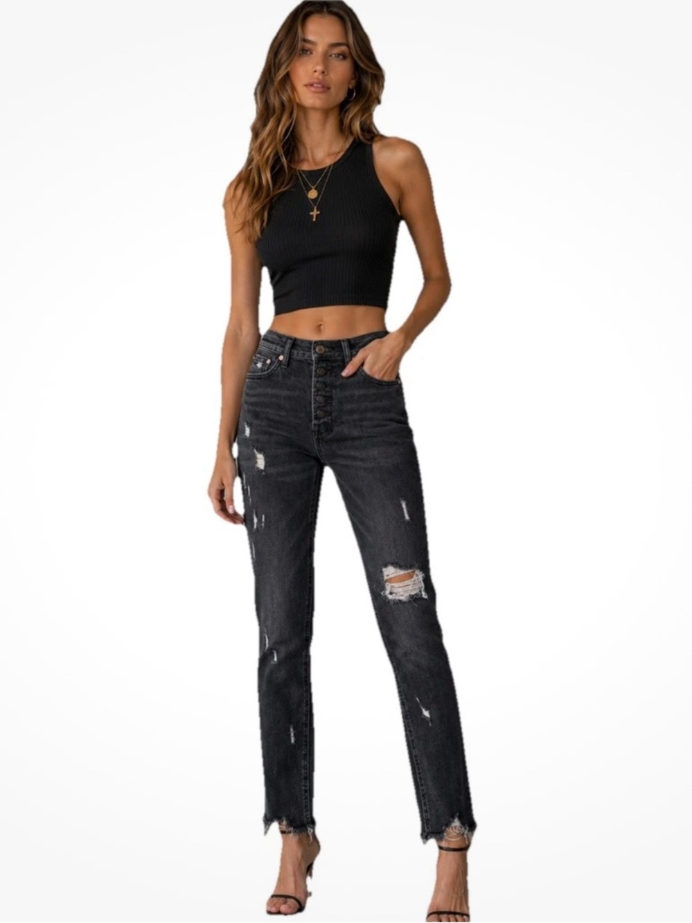 Vervet Jeans Distressed Skinny Charcoal size 26 Women Button Fly Denim Stretchy
